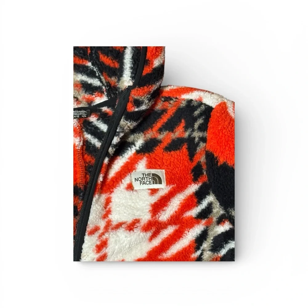 The North Face Kids Cabin Fleece Pullover Hoodie Red Black Plaid Size XL 14-16